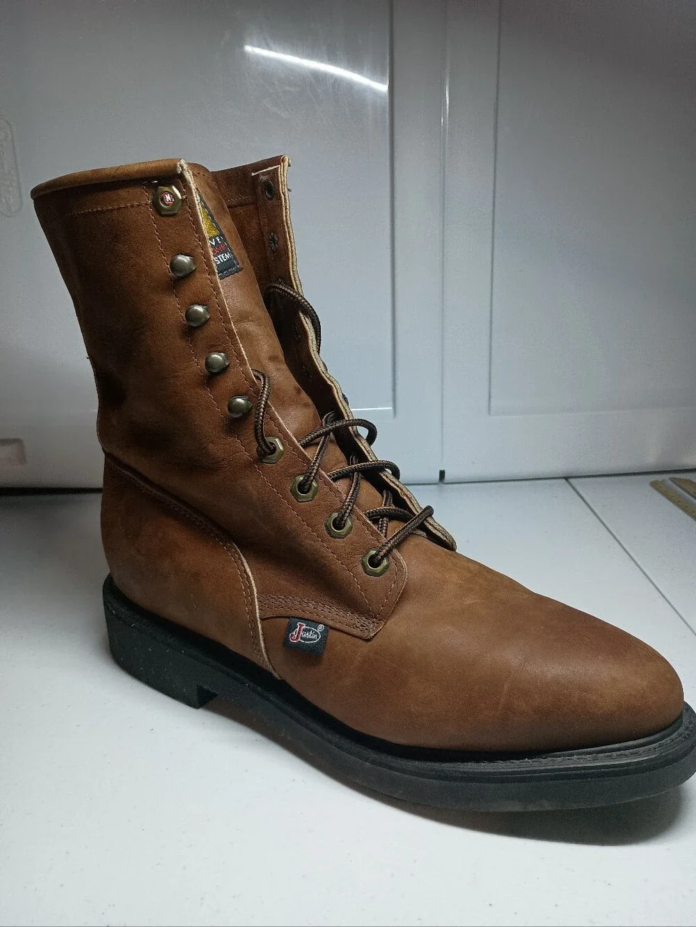 Justin Boots Original Work Boot Style 0760 Brown Men's Soft Toe Size 9 1/2 D USA